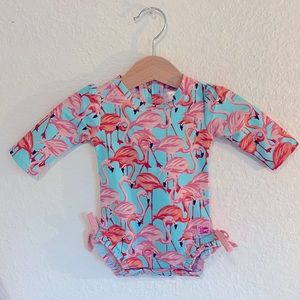 RuffleButts 0-3 months flamingo rash guard swimsuit